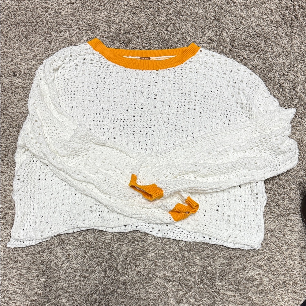 Free People White and Orange Knit Sweater
